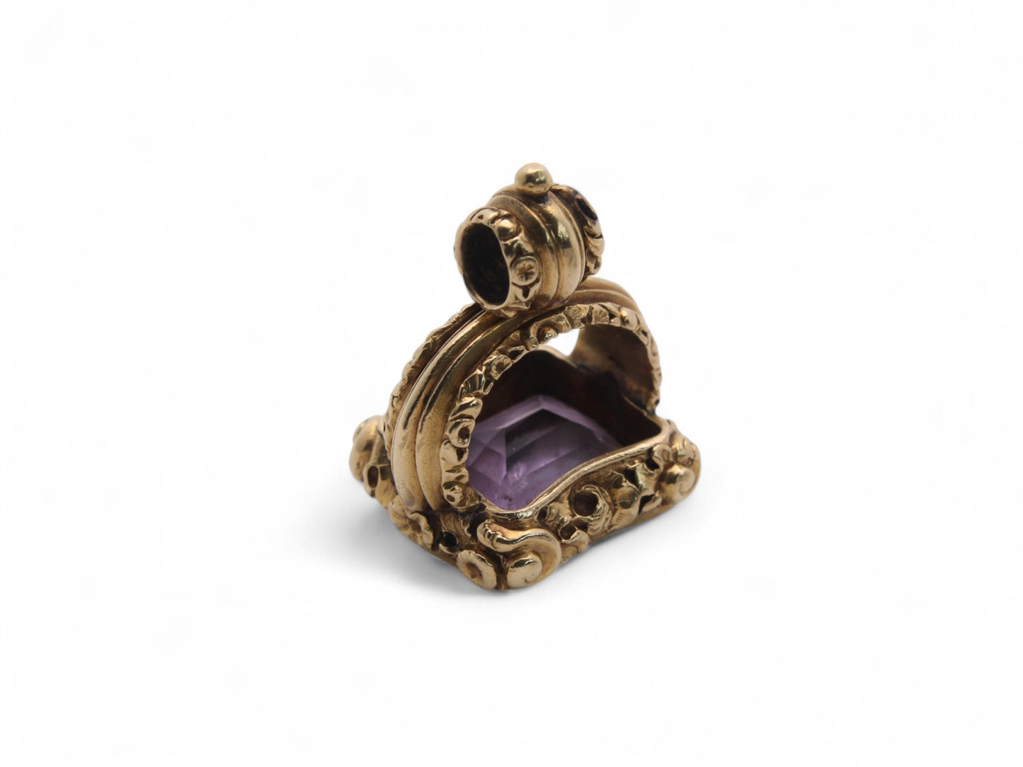 Antique 15ct Gold Chased Amethyst Pendant Seal