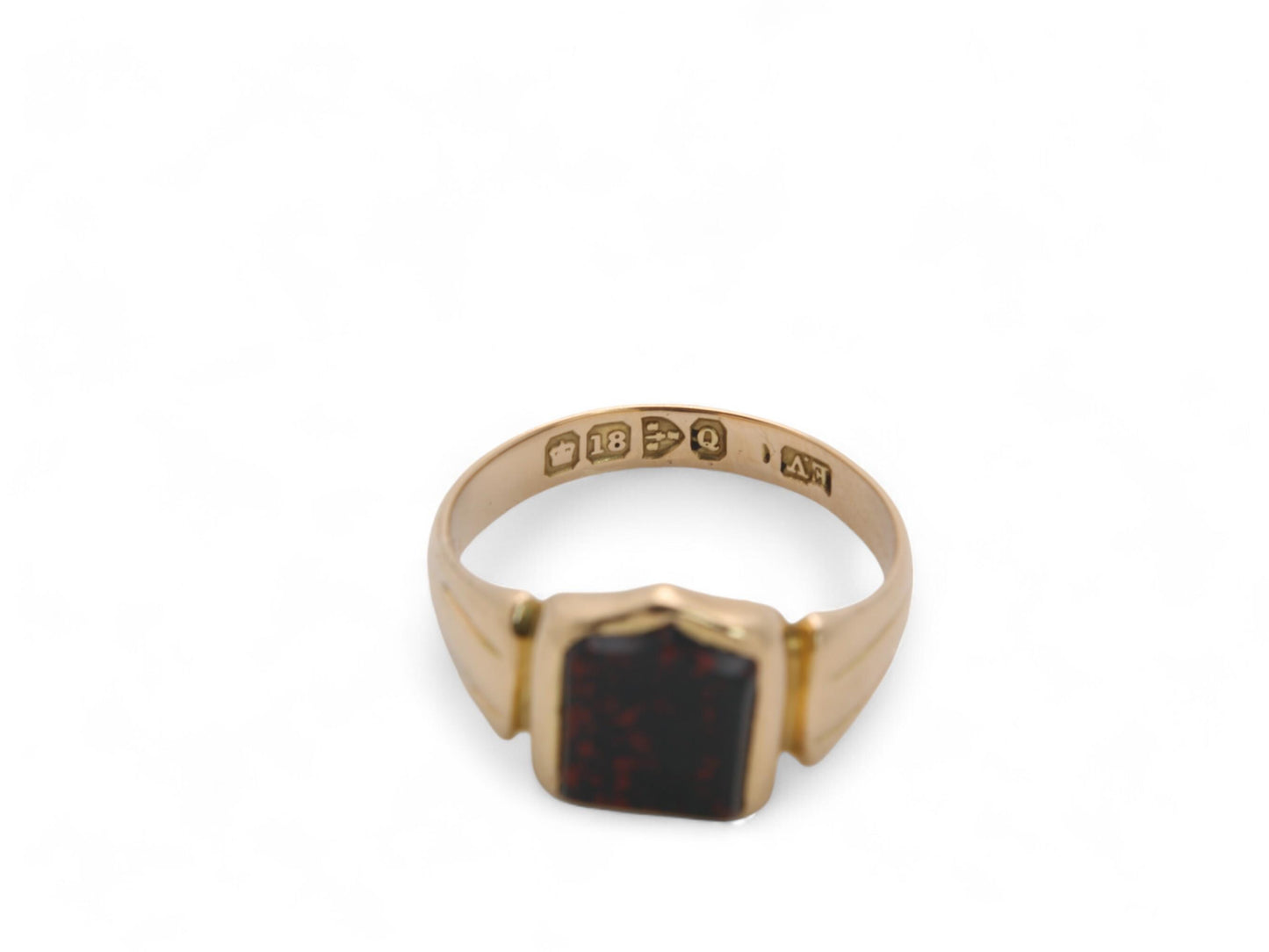 Antique 18ct Gold Bloodstone Shield Signet Ring