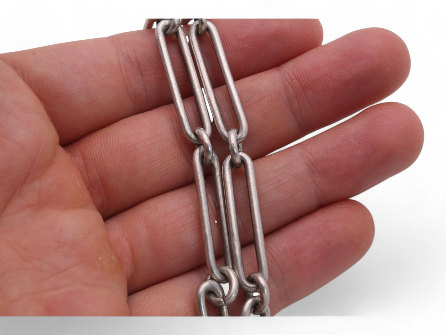 Antique Sterling Silver Trombone Link Double Albert Chain, 14.3"