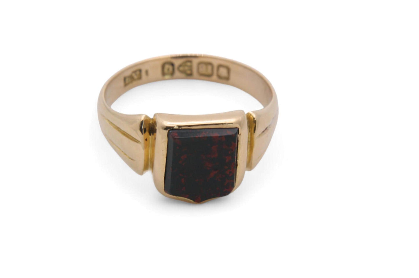 Antique 18ct Gold Bloodstone Shield Signet Ring