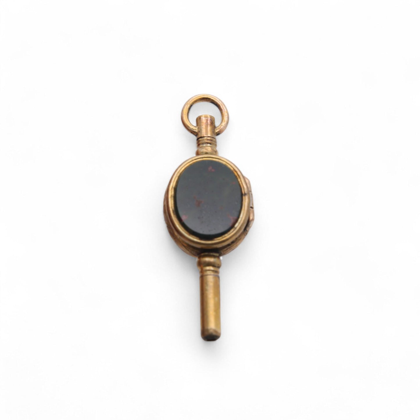 Antique 9ct Rolled Gold Bloodstone Lilac Agate Watch Key Locket
