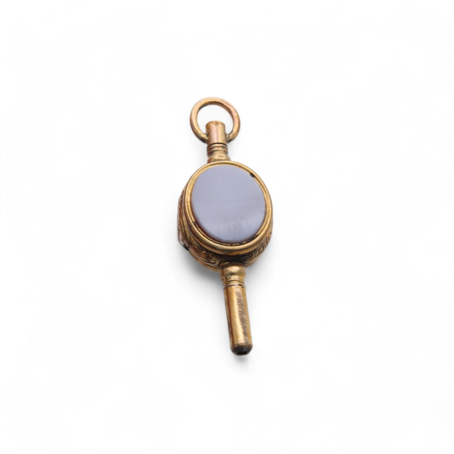 Antique 9ct Rolled Gold Bloodstone Lilac Agate Watch Key Locket