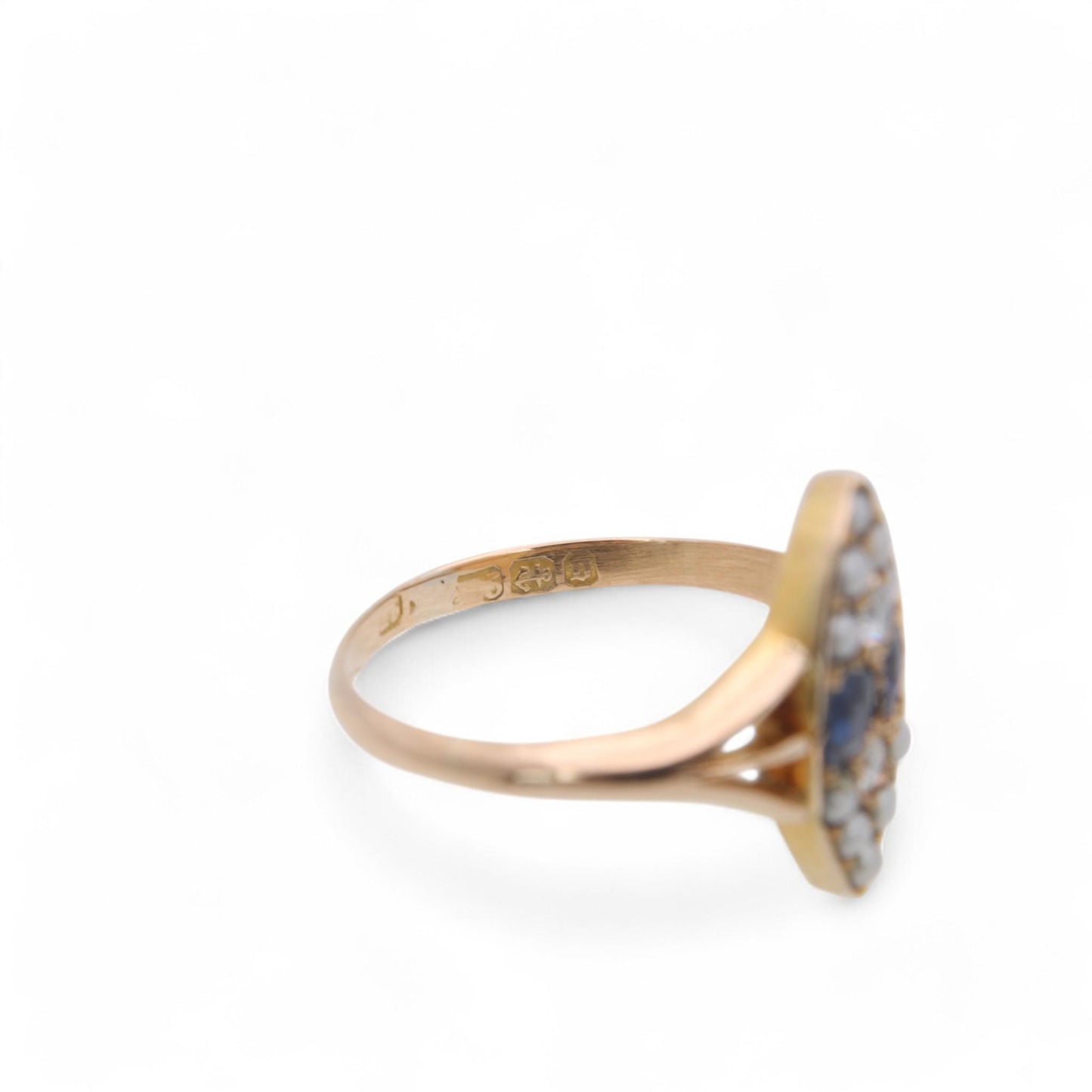 Antique 15ct Gold Sapphire Diamond Navette Ring