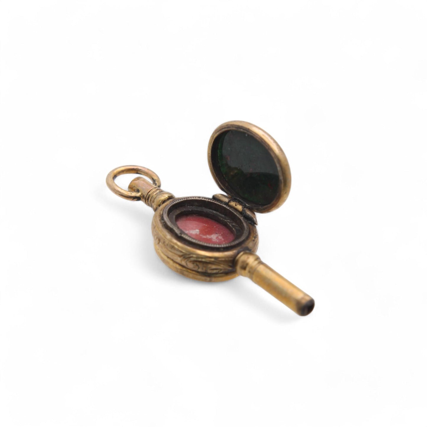 Antique 9ct Rolled Gold Bloodstone Lilac Agate Watch Key Locket