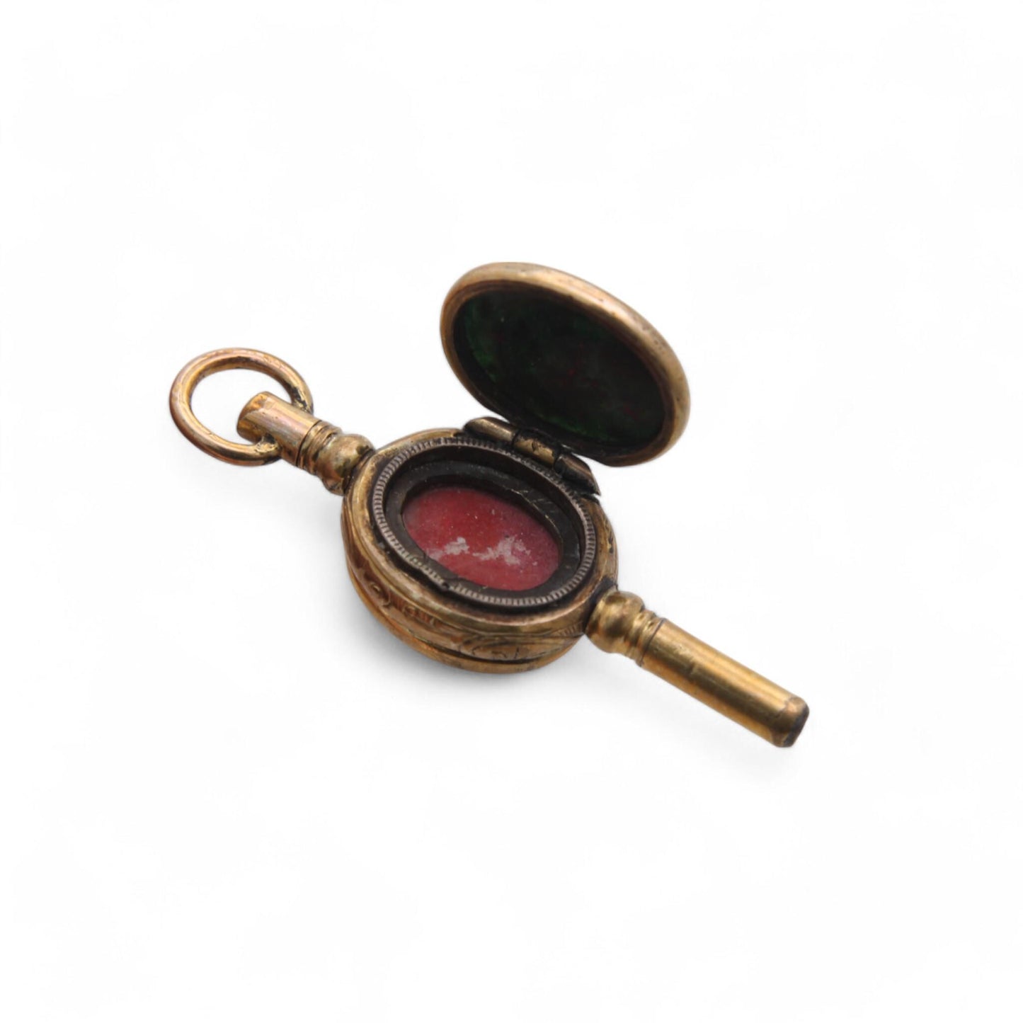 Antique 9ct Rolled Gold Bloodstone Lilac Agate Watch Key Locket