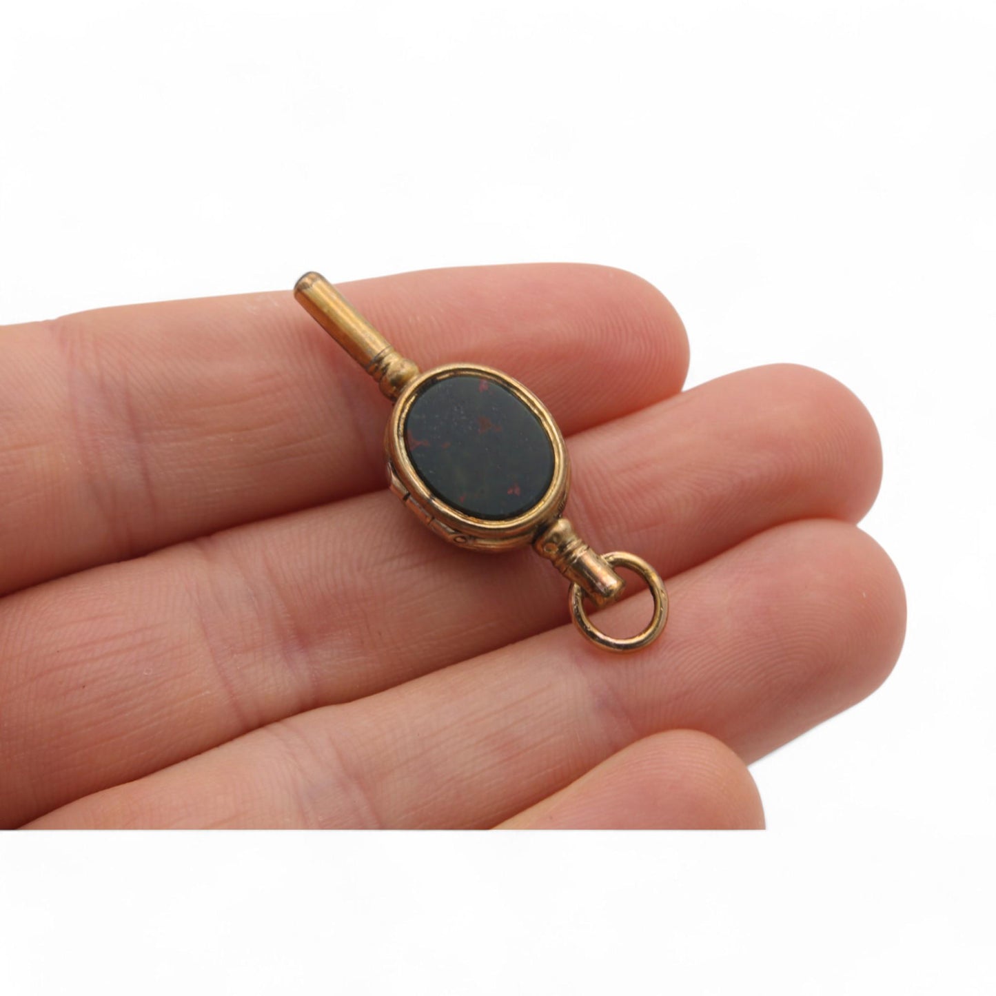 Antique 9ct Rolled Gold Bloodstone Lilac Agate Watch Key Locket