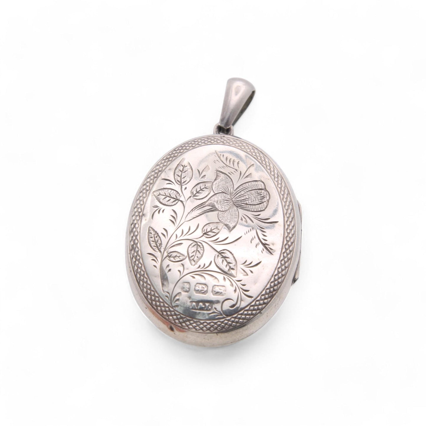 Antique Sterling Silver Locket: Rose & Green Gold Tulips, Victorian 1884