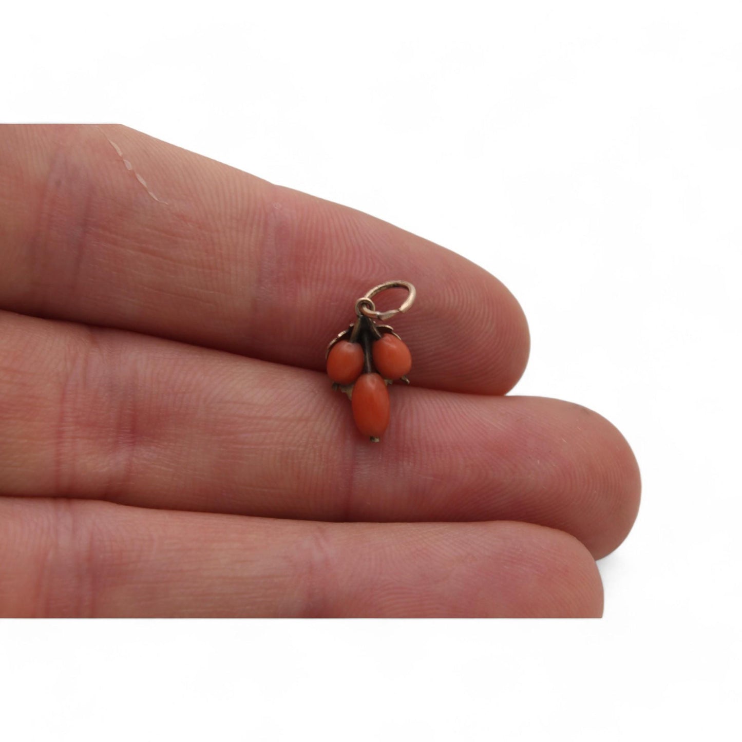 Antique 9ct Gold Coral Grape Charm Pendant