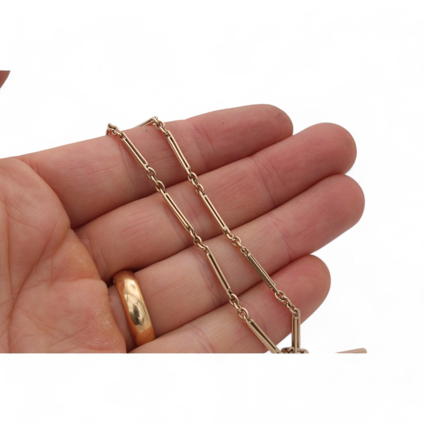 Antique 9ct Yellow Gold Trombone Fetter Link Double Albert Chain, 13.5"