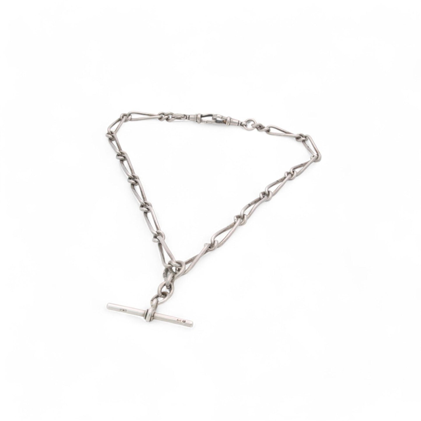 Antique Sterling Silver Twisted Trombone Link Chain Necklace, 14.75"