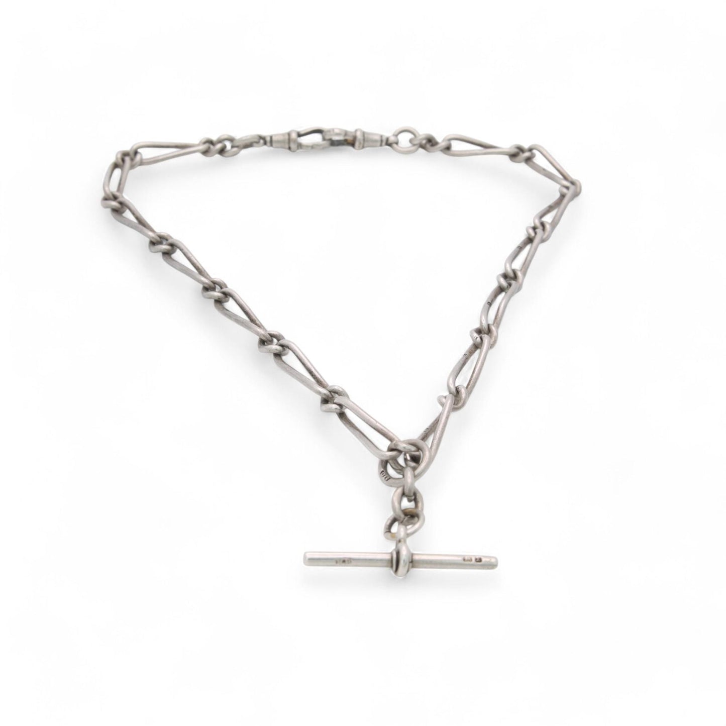 Antique Sterling Silver Twisted Trombone Link Chain Necklace, 14.75"