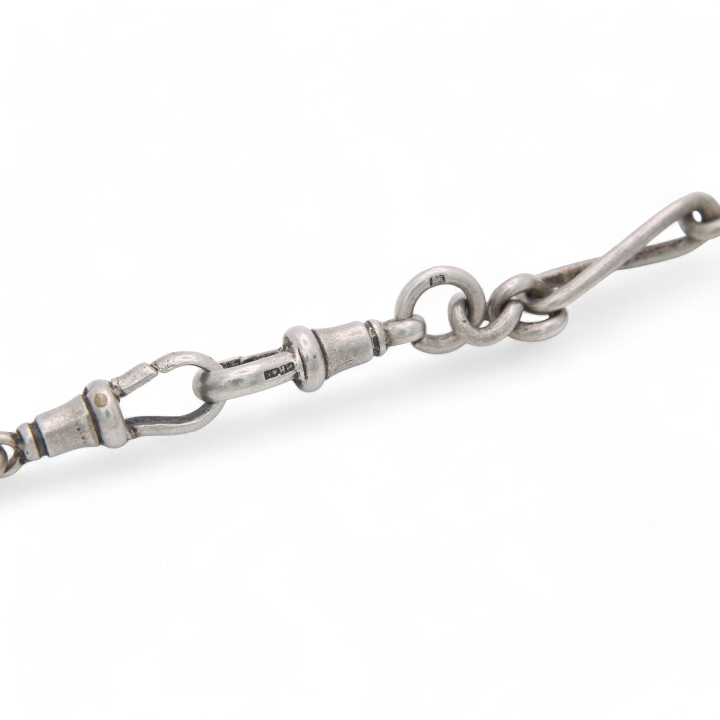 Antique Sterling Silver Twisted Trombone Link Chain Necklace, 14.75"