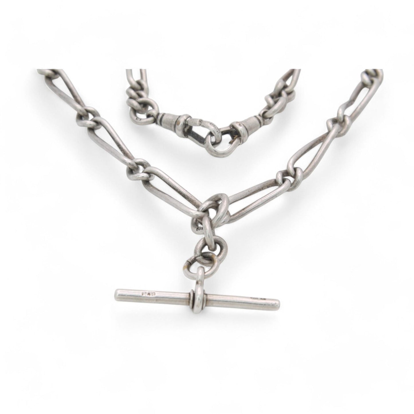 Antique Sterling Silver Twisted Trombone Link Chain Necklace, 14.75"