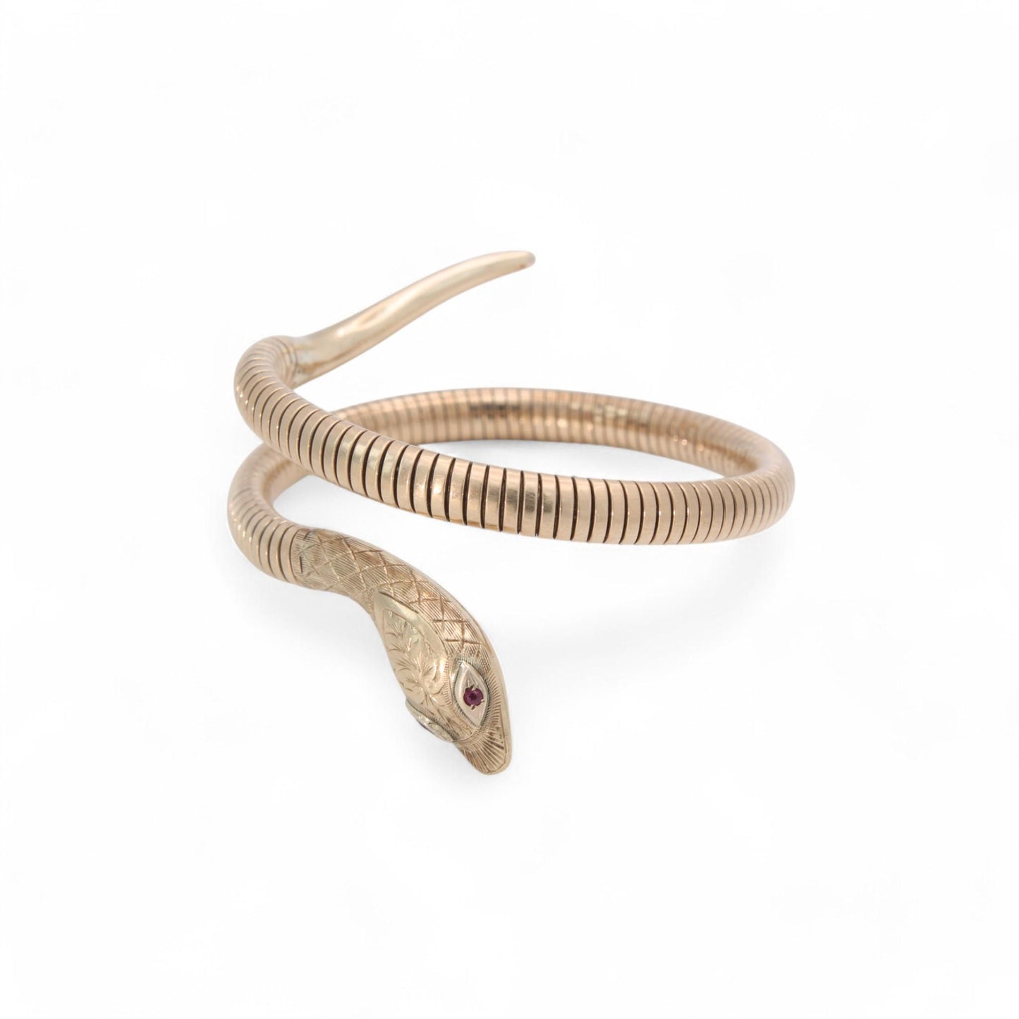 Vintage-9ct-Gold-Ruby-Snake-Bangle,-1960