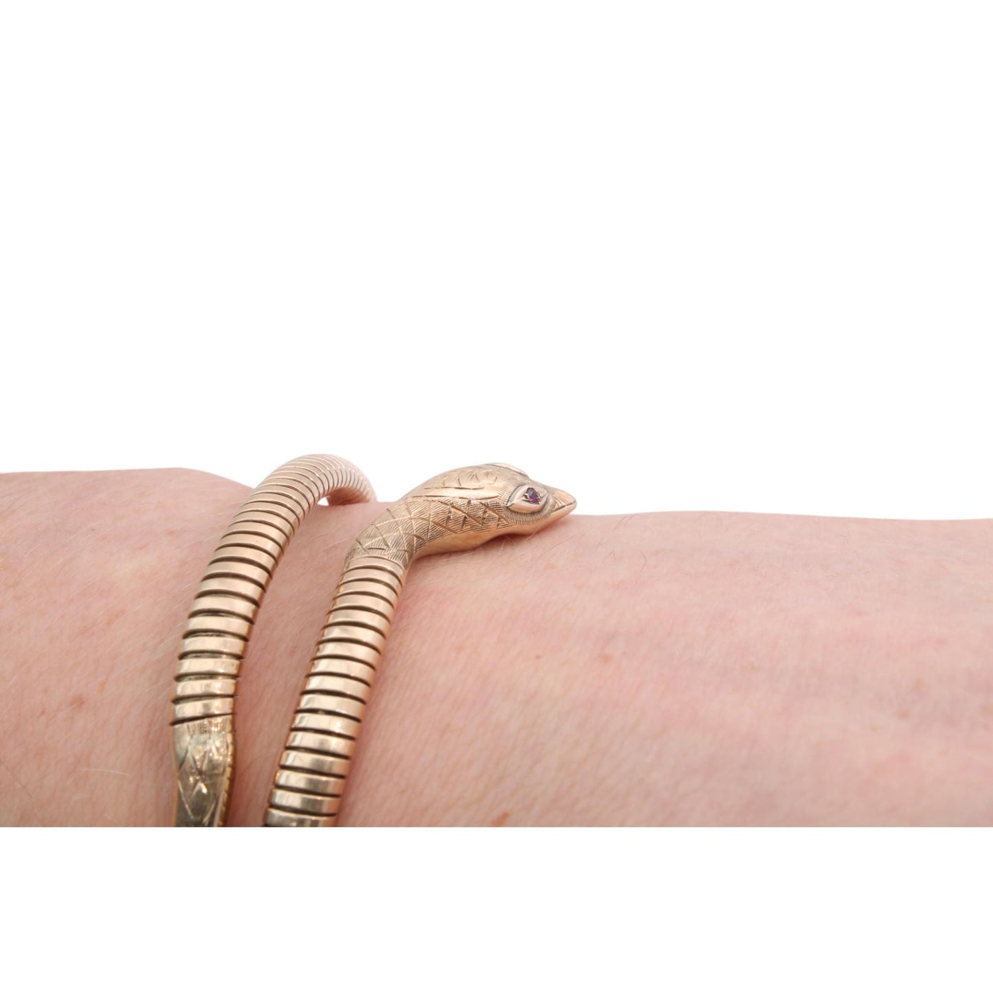 Vintage 9ct Gold Ruby Snake Bangle, 1960