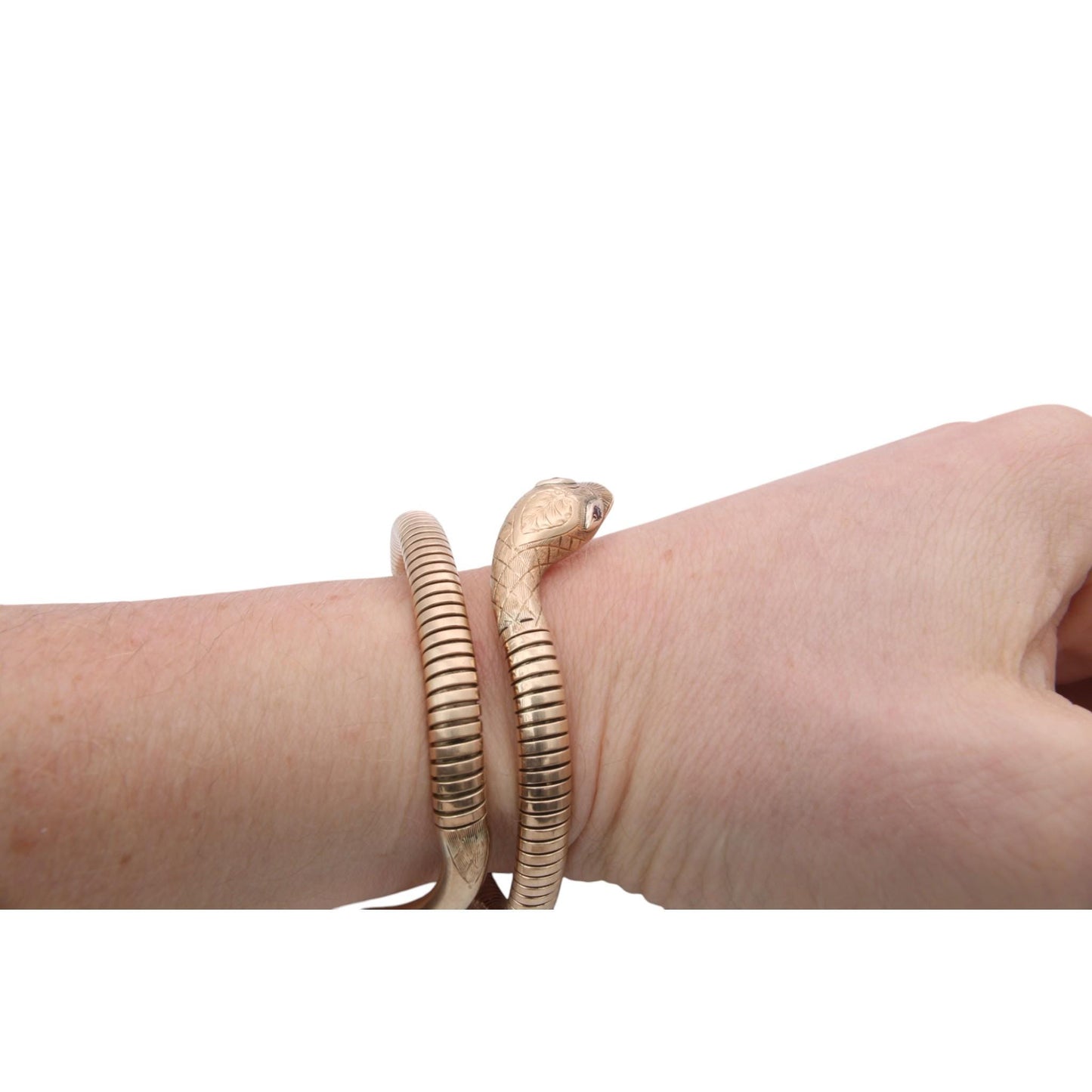 Vintage 9ct Gold Ruby Snake Bangle, 1960