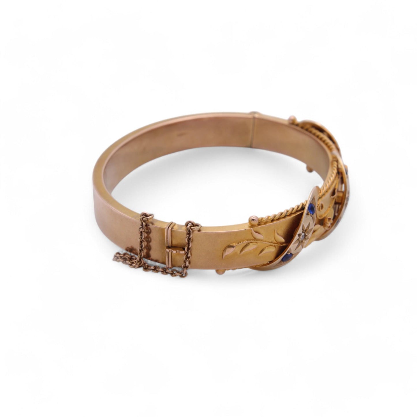 Antique 9ct Gold Decorative Floral Diamond Bangle, 1912