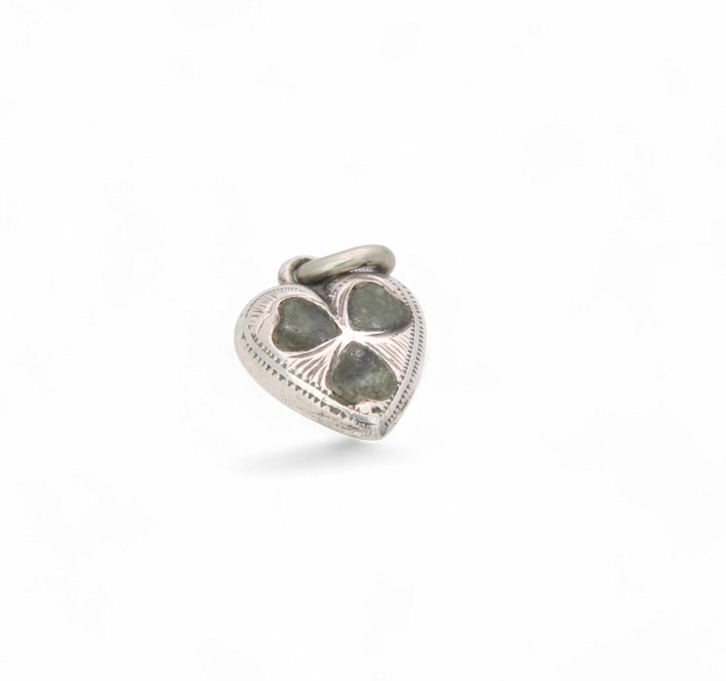 Vintage Sterling Silver Shamrock Connemara Heart Charm, 1939