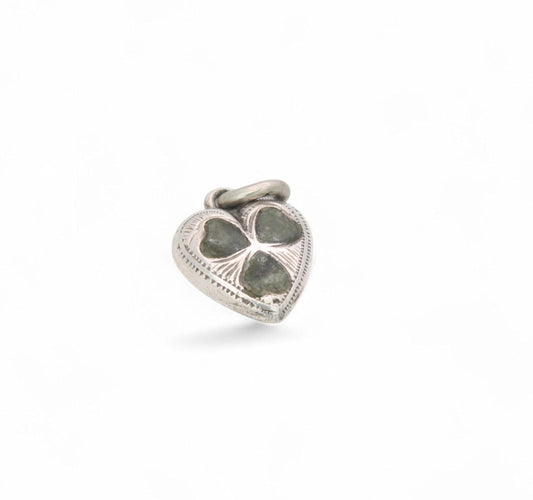 Vintage Sterling Silver Shamrock Connemara Heart Charm, 1939