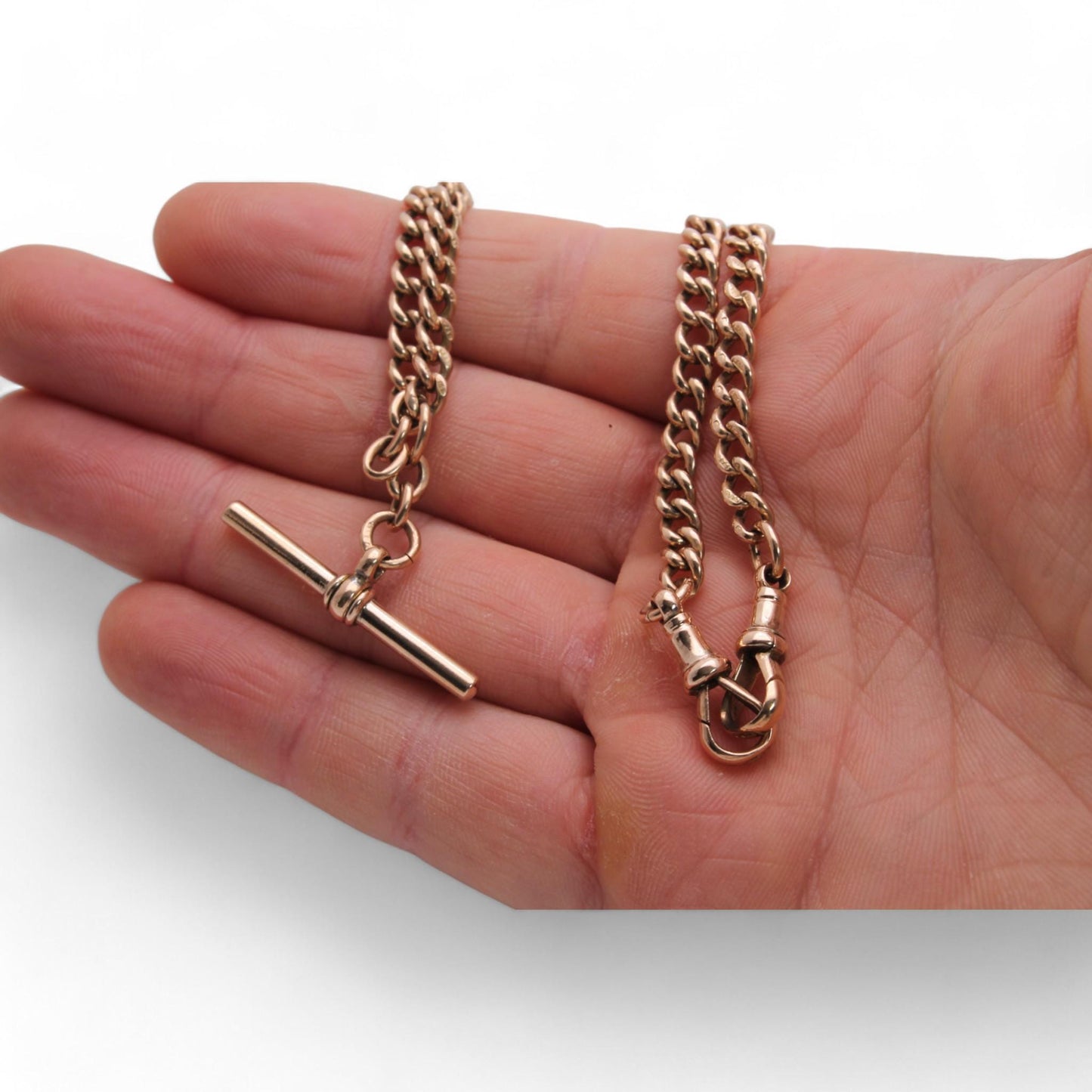 Antique 9ct Gold Double Albert Chain Necklace, 17.5"