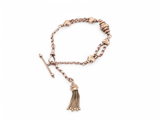Antique 9ct Gold Albertina Tassel Bracelet, 8"
