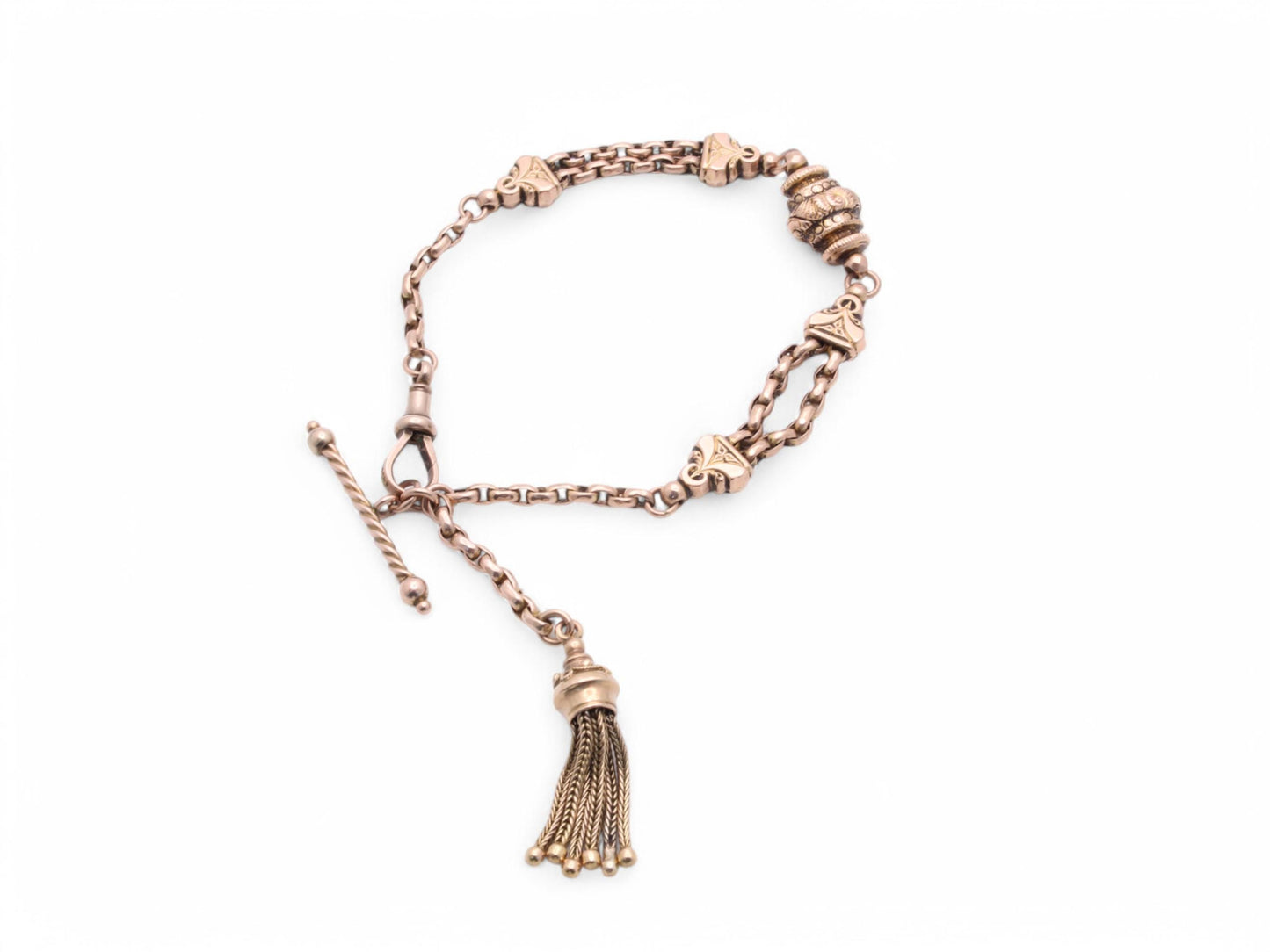 RESERVED - Antique 9ct Gold Albertina Tassel Bracelet, 8"