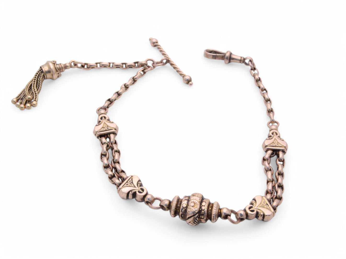 Antique 9ct Gold Albertina Tassel Bracelet, 8"