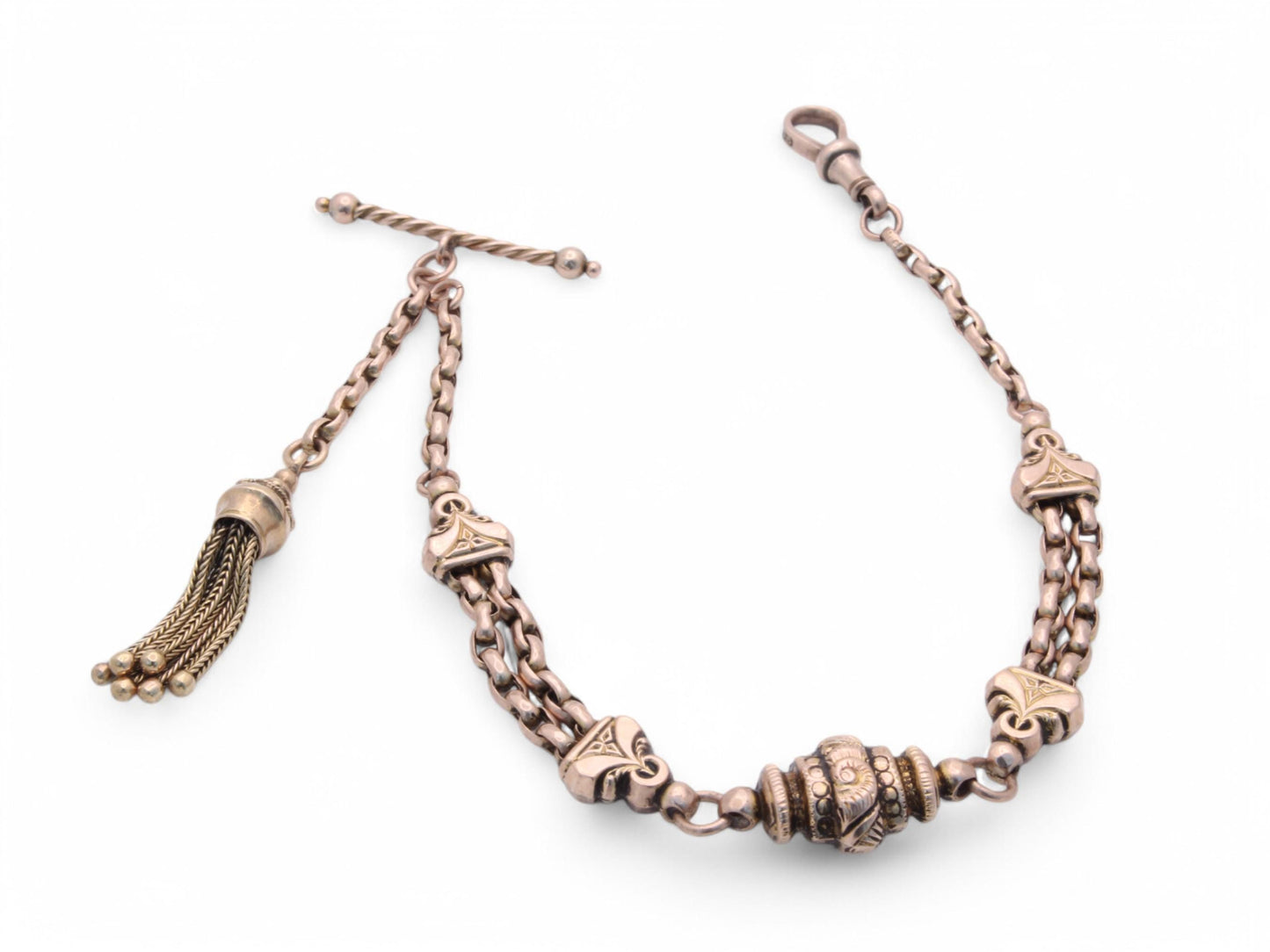 Antique 9ct Gold Albertina Tassel Bracelet, 8"