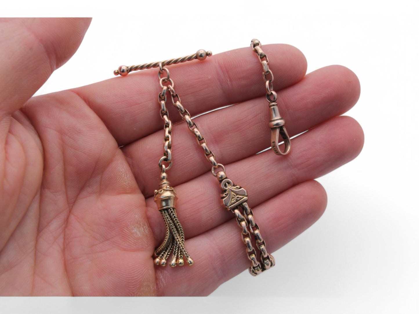 RESERVED - Antique 9ct Gold Albertina Tassel Bracelet, 8"