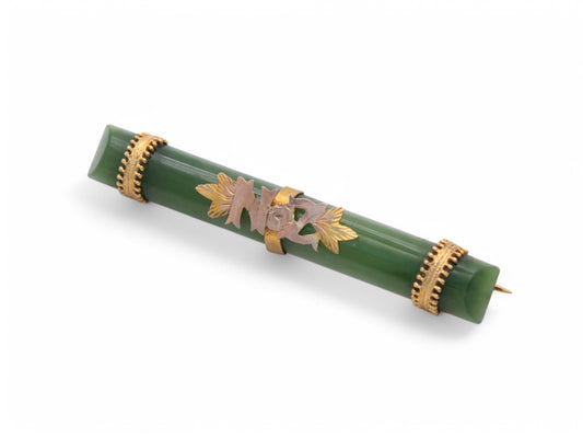 Antique 9ct Gold New Zealand Nephrite Brooch