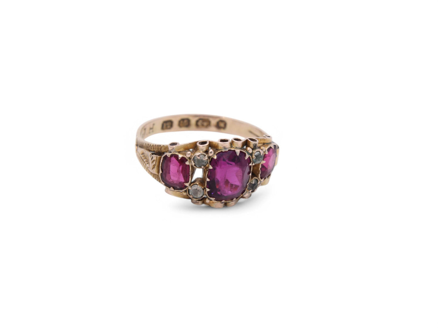 Antique 12.5ct Gold Garnet Diamond Ring, 1.8ctw, 1871