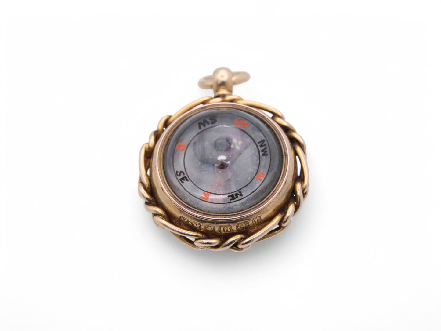 Antique 18ct Gold Bloodstone Compass Pendant, 1891
