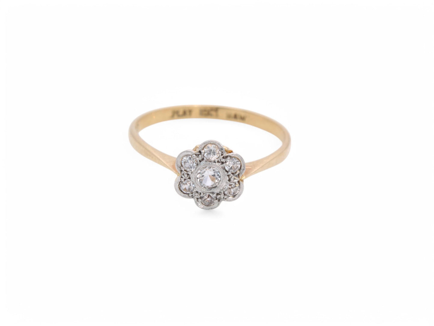 Antique 18ct Gold & Platinum Diamond Cluster Daisy Ring