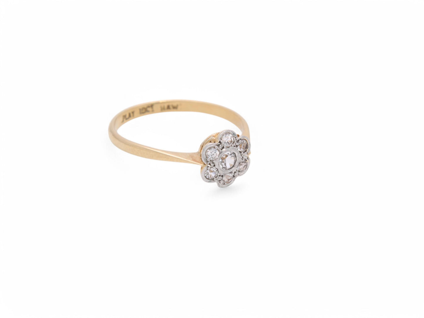 Antique 18ct Gold & Platinum Diamond Cluster Daisy Ring