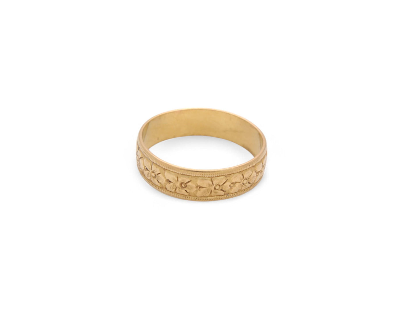 Antique 22ct Gold Forget Me Not Chased Ring, 1899