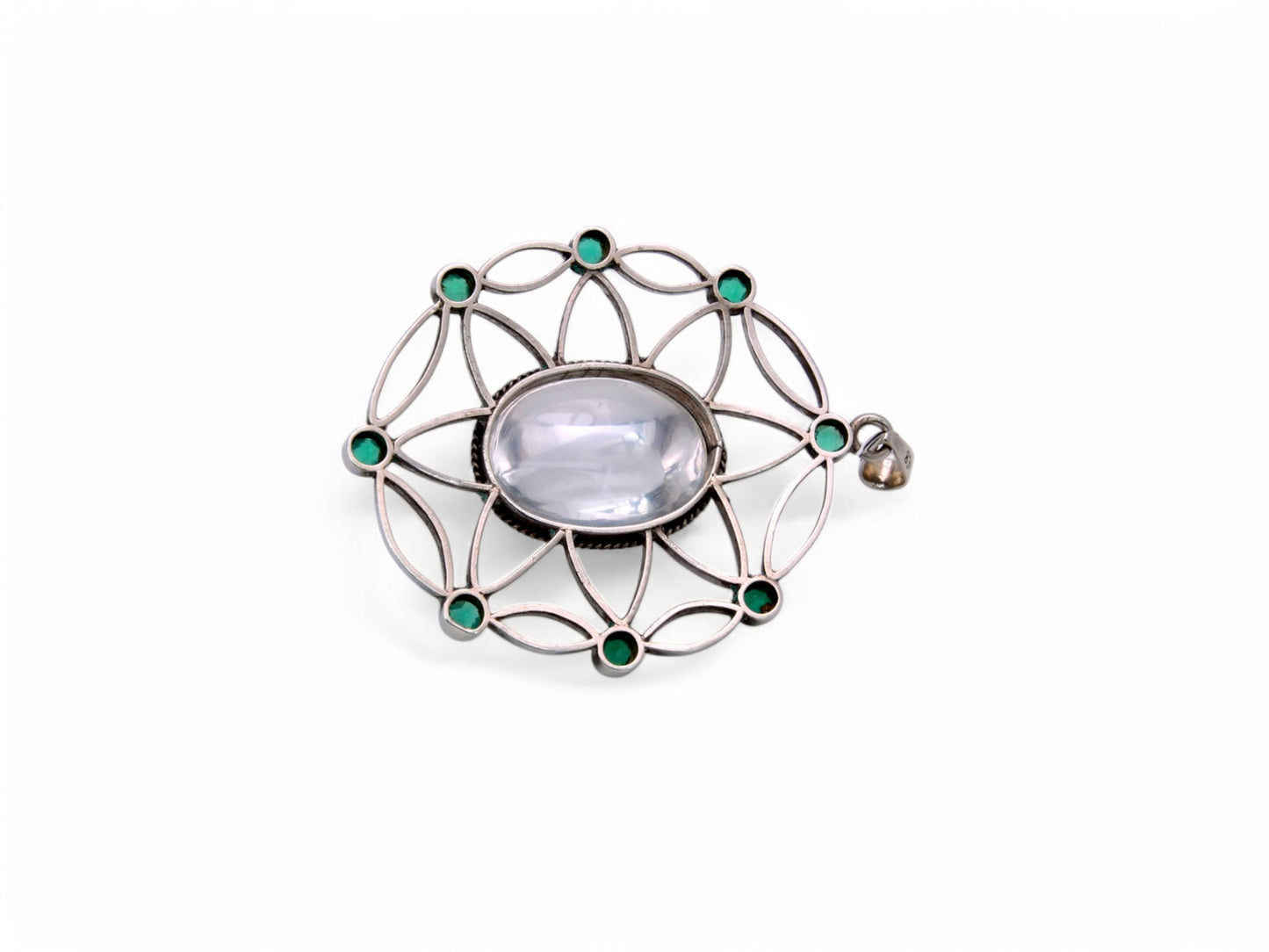 Antique Silver 830 Scandinavian Rock Crystal Green Paste Pendant