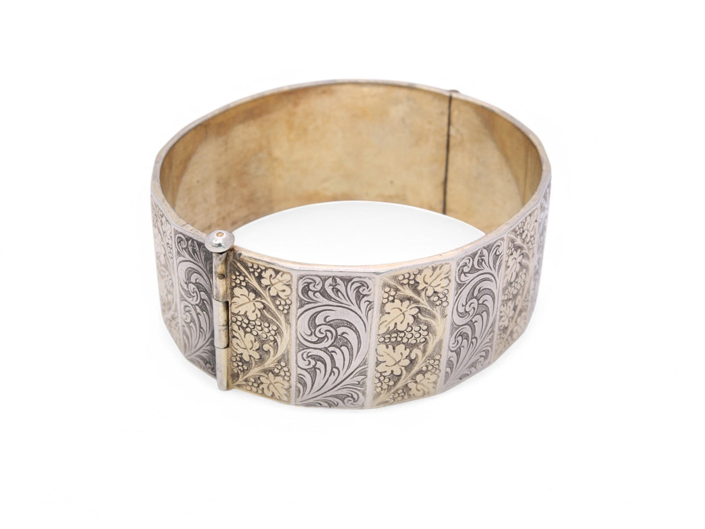 Antique Sterling Silver Guilt Flower Bangle, 71g