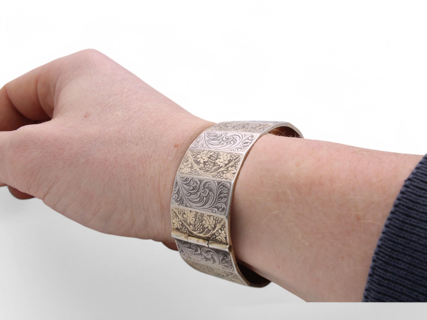 Antique Sterling Silver Guilt Flower Bangle, 71g