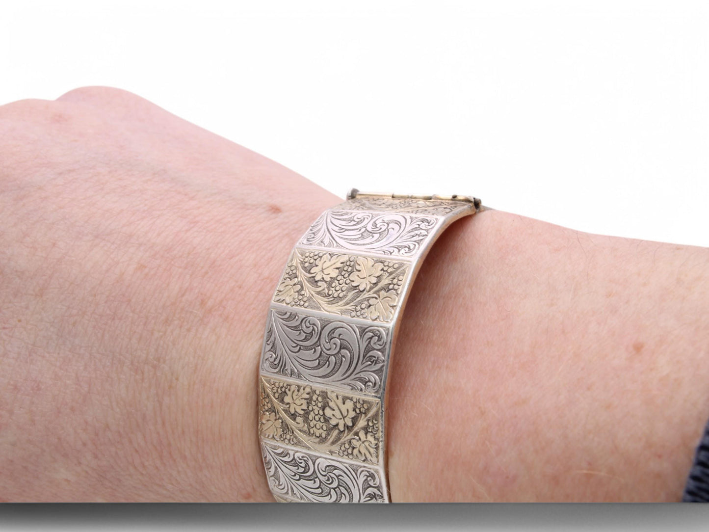 Antique Sterling Silver Guilt Flower Bangle, 71g