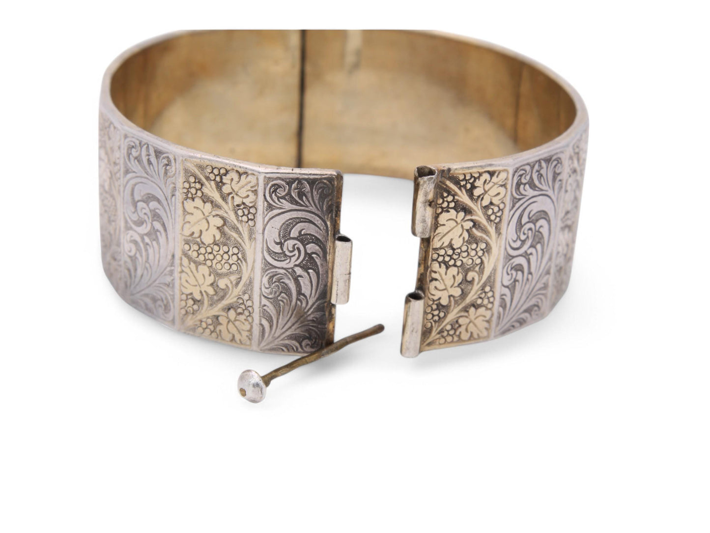 Antique Sterling Silver Guilt Flower Bangle, 71g