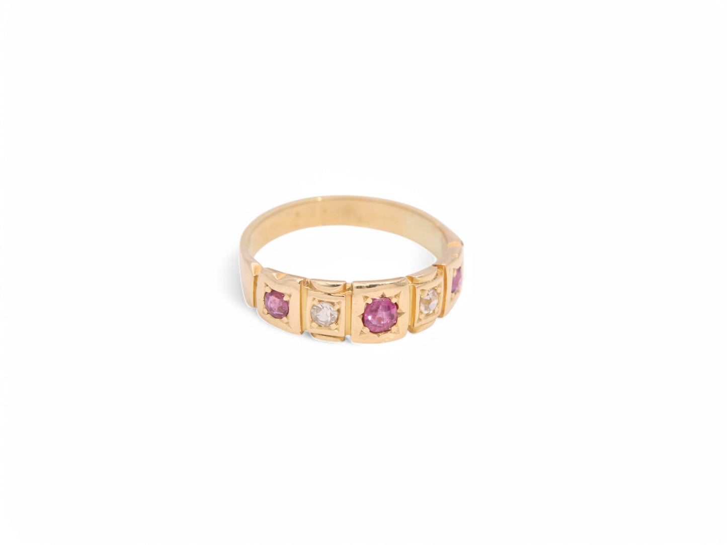Antique 18ct Gold Ruby Diamond Gypsy Ring