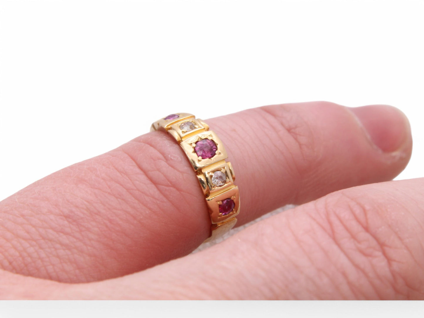 Antique-18ct-Gold-Ruby-Diamond-Gypsy-Ring