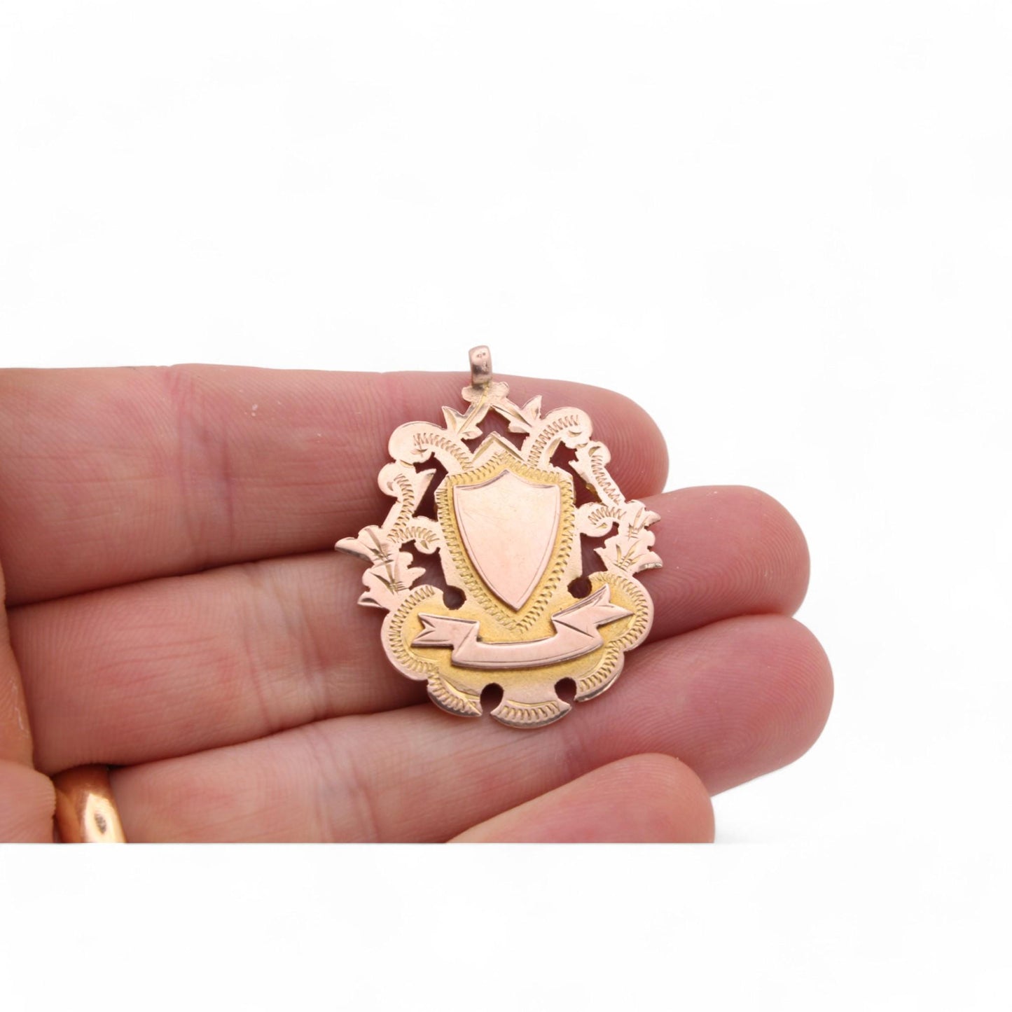 Antique 9ct Gold Decorative Shield Pendant