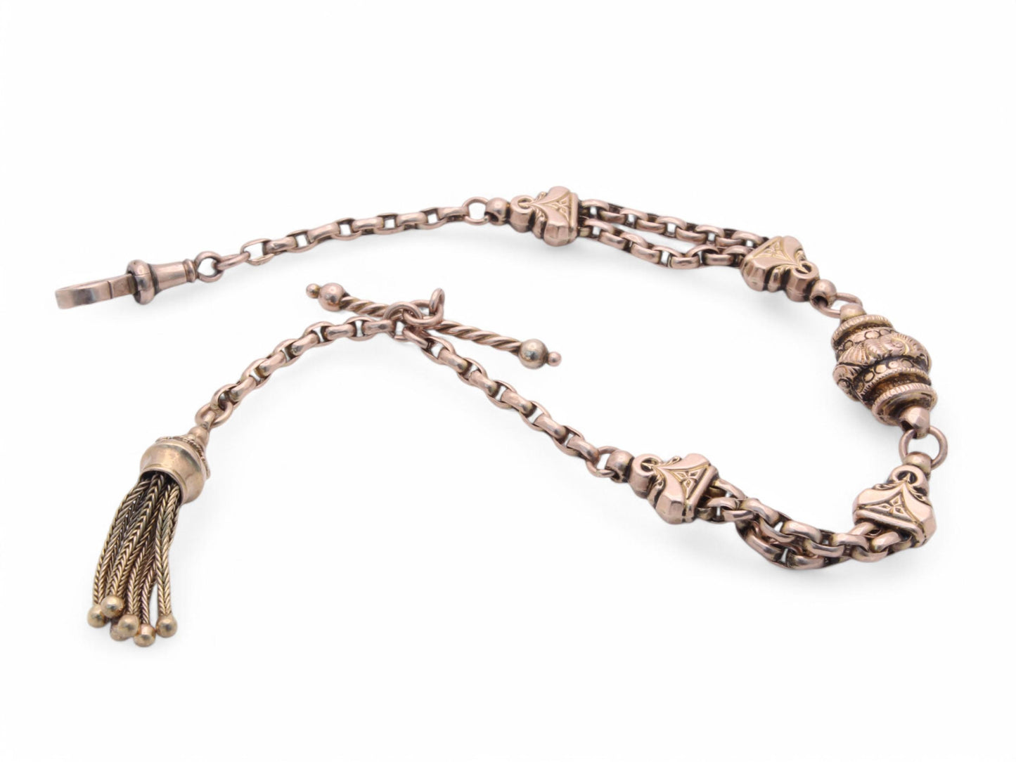 RESERVED - Antique 9ct Gold Albertina Tassel Bracelet, 8"