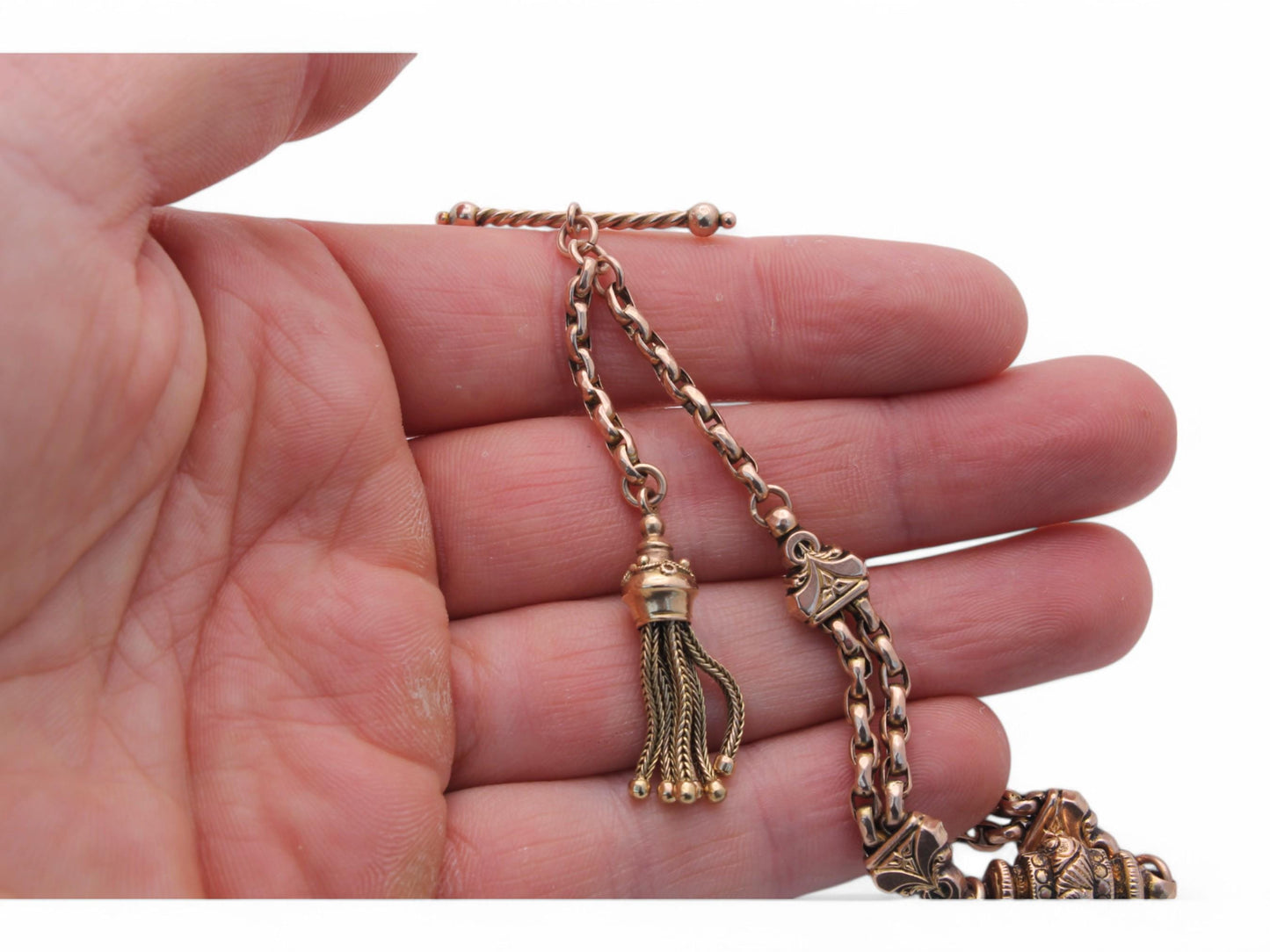 RESERVED - Antique 9ct Gold Albertina Tassel Bracelet, 8"