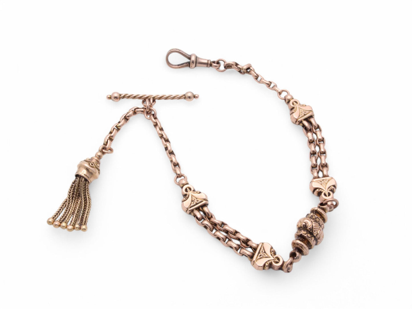 RESERVED - Antique 9ct Gold Albertina Tassel Bracelet, 8"