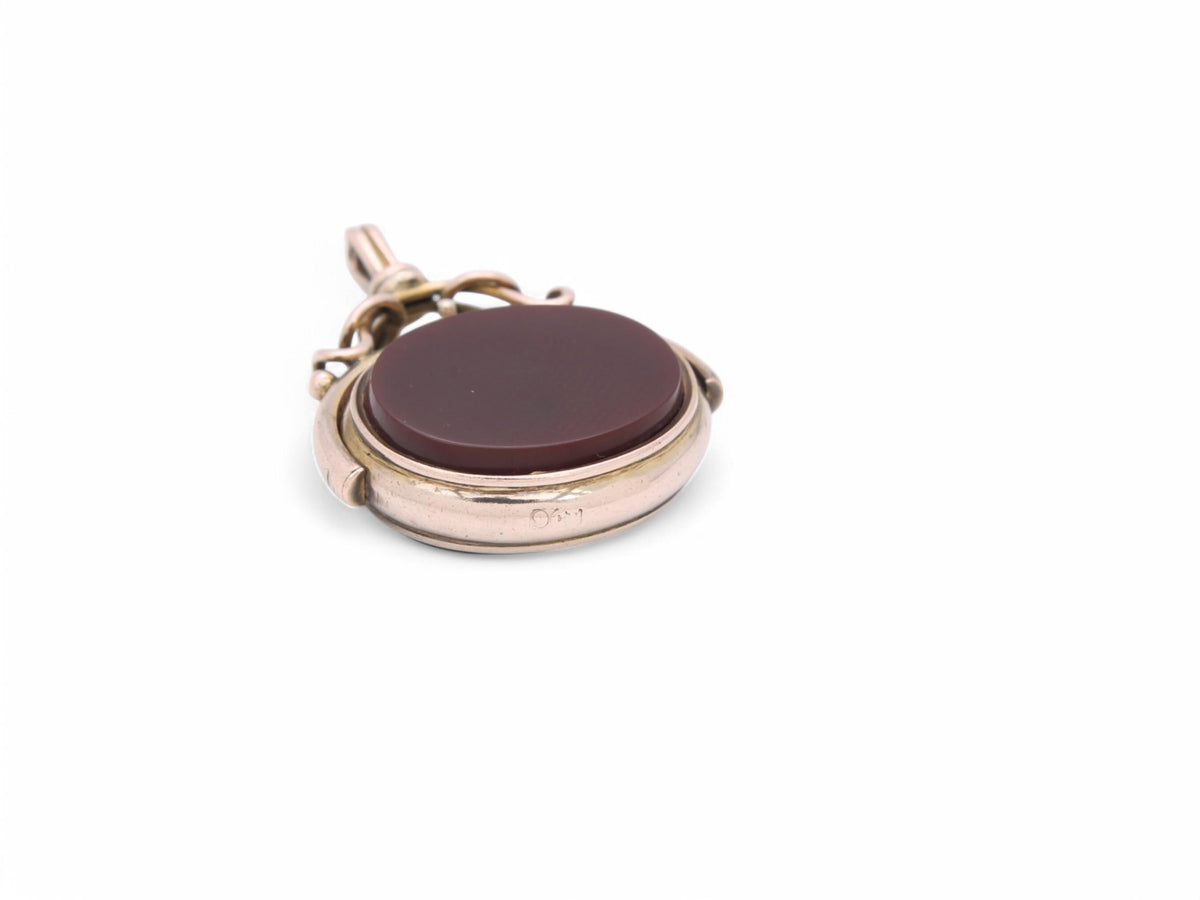 Antique-9ct-Gold-Bloodstone-Carnelian-Spinner-Pendant