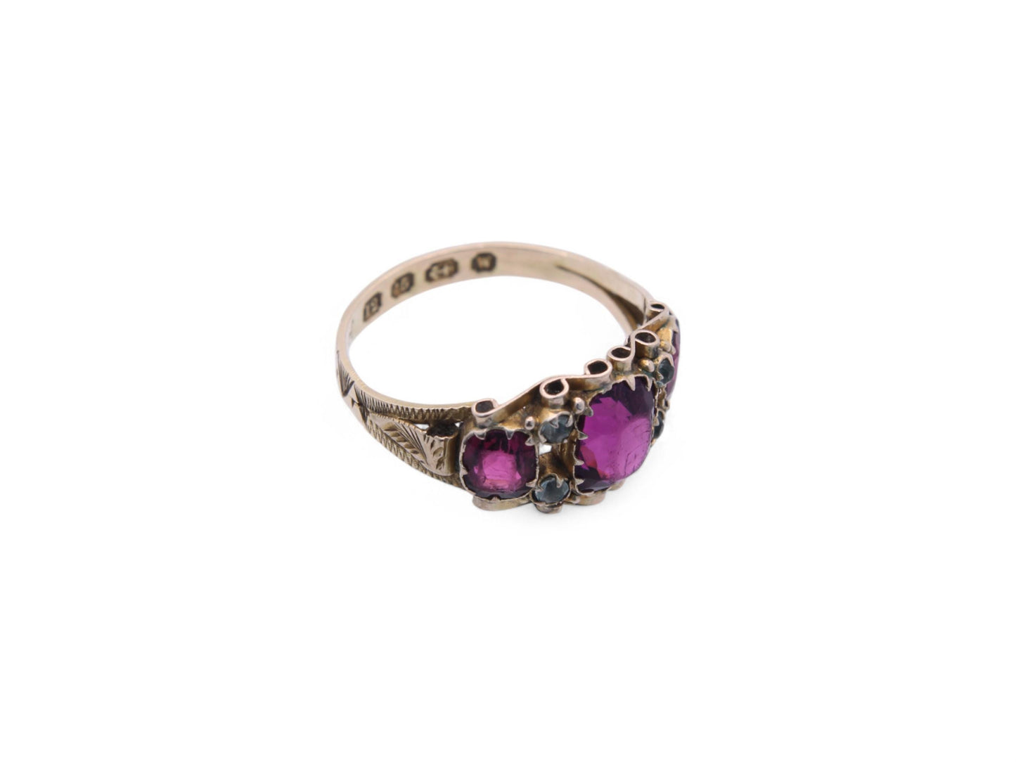 Antique 12.5ct Gold Garnet Diamond Ring, 1.8ctw, 1871