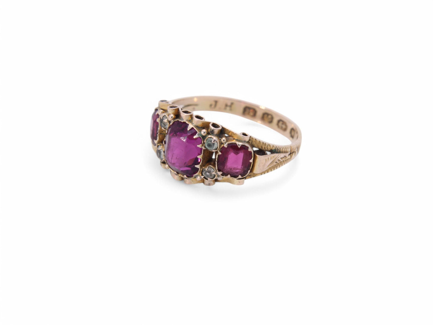 Antique 12.5ct Gold Garnet Diamond Ring, 1.8ctw, 1871