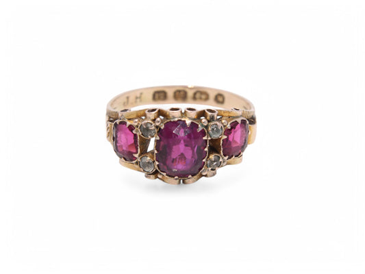 Antique 12.5ct Gold Garnet Diamond Ring, 1.8ctw, 1871